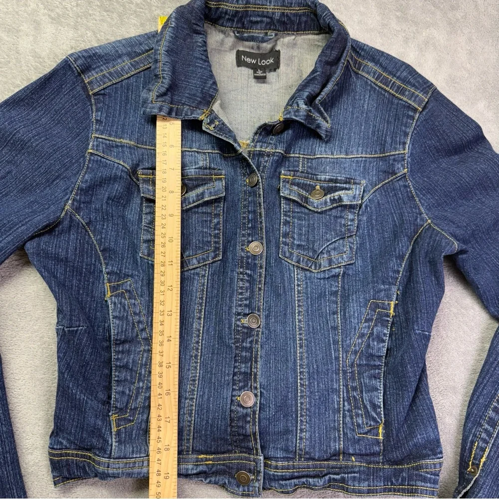 New‎ Look Kids Jean Jacket Size L Blue Denim Long Sleeves Pockets Cotton Spandex